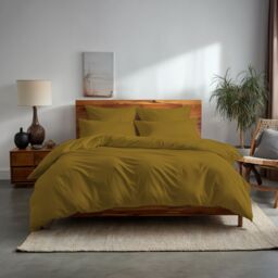 Snug City Plain Dyed Easy Care Polycotton Duvet Cover & Pillowcase/s Set Bed Linen in Mustard - Size: Super King