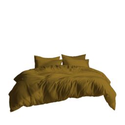 Snug City Plain Dyed Easy Care Polycotton Duvet Cover & Pillowcase/s Set Bed Linen in Mustard - Size: Super King - thumbnail 2