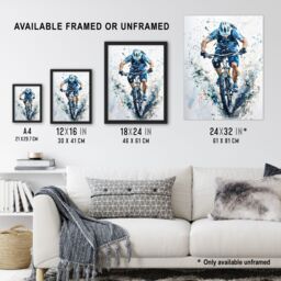 "Artery8 Mountain Biker Action Shot Paint Splat Portrait Framed Art Print in Blue - Size: W12"" x H16""" - thumbnail 3