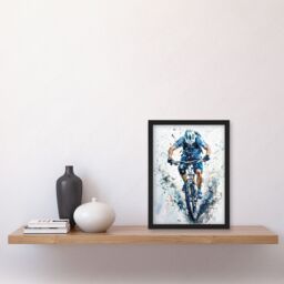 "Artery8 Mountain Biker Action Shot Paint Splat Portrait Framed Art Print in Blue - Size: W12"" x H16""" - thumbnail 4