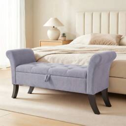 EONLION Upholstered Ottoman Storage Bench Velvet Seat in Grey - Size: 100 cm - thumbnail 5