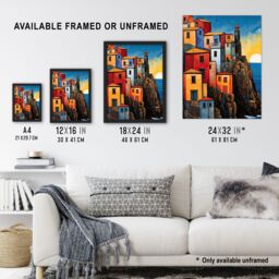 Artery8 Cinque Terre Coastal Sunrise Acrylic Painting Italy Fishing Villages Riomaggiore Manarola Corniglia Vernazza & Monterosso Unframed Wall Art - thumbnail 3