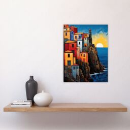 Artery8 Cinque Terre Coastal Sunrise Acrylic Painting Italy Fishing Villages Riomaggiore Manarola Corniglia Vernazza & Monterosso Unframed Wall Art - thumbnail 4