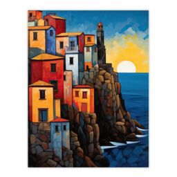 Artery8 Cinque Terre Coastal Sunrise Acrylic Painting Italy Fishing Villages Riomaggiore Manarola Corniglia Vernazza & Monterosso Unframed Wall Art - thumbnail 1