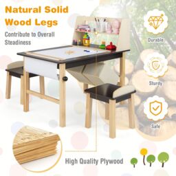 Gymax Kids Table & Chair Set Of 3 Wooden Toddler Drawing Art Desk Brown in Dark Brown - thumbnail 4
