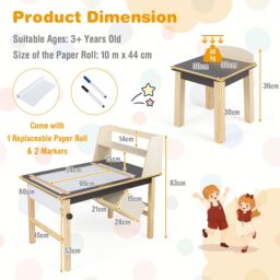 Gymax Kids Table & Chair Set Of 3 Wooden Toddler Drawing Art Desk Brown in Dark Brown - thumbnail 2