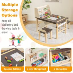 Gymax Kids Table & Chair Set Of 3 Wooden Toddler Drawing Art Desk Brown in Dark Brown - thumbnail 5