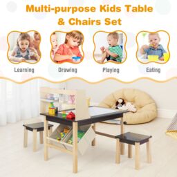 Gymax Kids Table & Chair Set Of 3 Wooden Toddler Drawing Art Desk Brown in Dark Brown - thumbnail 6