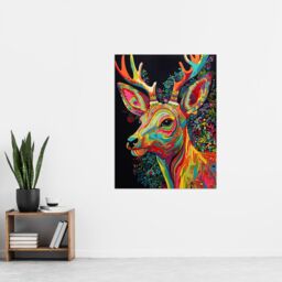 "Artery8 Wall Art Print Reindeer Rainbow Abstract Floral Pattern Stag Head Vibrant Bold Bright Colourful Painting Poster - Size: W24"" x H32""" - thumbnail 4