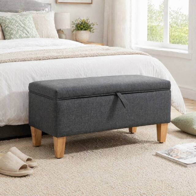 STILVORA Storage Stool with Padded Top in Grey - image 1