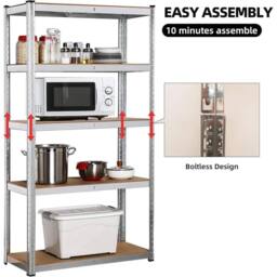 NESTLUNE Heavy Duty 4-5 Tiers Metal Garage Shelving in Silver - Size: 10000mm x 520mm - thumbnail 2