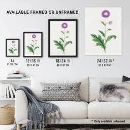 "Artery8 Thistle Flower Wall Art Print Vintage Japanese Botanical in Purple - Size: W24"" x H32""" - thumbnail 3