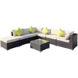 OUTSUNNY 8pc Rattan Sofa Garden Furniture Aluminium Outdoor Patio Set in Brown - thumbnail 2