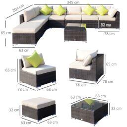OUTSUNNY 8pc Rattan Sofa Garden Furniture Aluminium Outdoor Patio Set in Brown - thumbnail 3