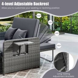 Costway PE Wicker Daybed w/Adjustable Backrest 2PCS Patio Rattan Furniture Set in Grey - thumbnail 8