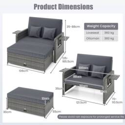 Costway PE Wicker Daybed w/Adjustable Backrest 2PCS Patio Rattan Furniture Set in Grey - thumbnail 2