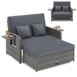 Costway PE Wicker Daybed w/Adjustable Backrest 2PCS Patio Rattan Furniture Set in Grey