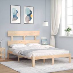 Berkfield Home Bed Frame with Headboard 140x190 cm Solid Wood in Brown - thumbnail 1