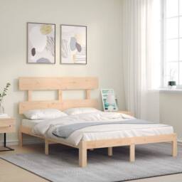 Berkfield Home Bed Frame with Headboard 140x190 cm Solid Wood in Brown - thumbnail 3