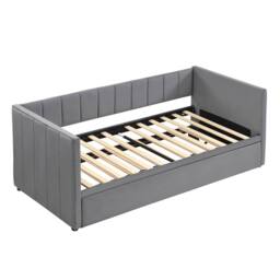 Matteo Velvet Upholstered Daybed with Trundle - Modern Grey Single Bed - thumbnail 9