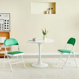 MCC Direct Set of 2 Folding Dining Chairs Metal Frame Padded Seats in Green