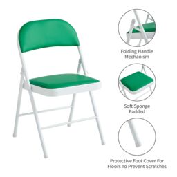 MCC Direct Set of 2 Folding Dining Chairs Metal Frame Padded Seats in Green - thumbnail 2