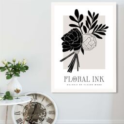 ARTZE Black & Beige Closed Peonies Floral Ink Sketch Framed Print SIZE: A4 with White Frame - thumbnail 2