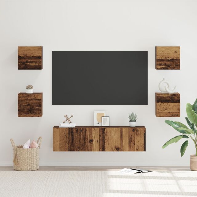 Berkfield Home TV Cabinet Wall-mounted Other with Storage with Door 6 pcs Old wood Medium Engineered wood in Brown - image 1