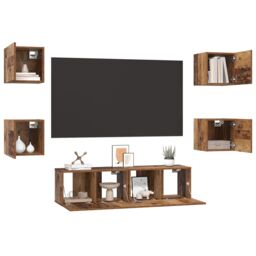 Berkfield Home TV Cabinet Wall-mounted Other with Storage with Door 6 pcs Old wood Medium Engineered wood in Brown - thumbnail 3