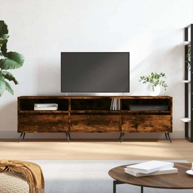 Berkfield Home TV Cabinet Smoked Oak 150x30x44.5 cm Engineered Wood in Brown - image 1