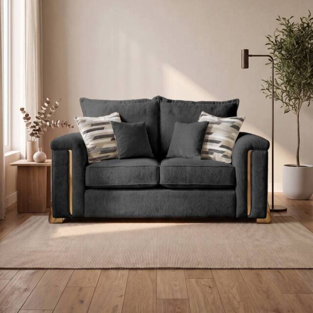 Somnior Deco Arch 2 Seater Sofa Sherpa Columbus Fabric, Made in the UK in Charcoal - image 1