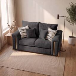 Somnior Deco Arch 2 Seater Sofa Sherpa Columbus Fabric, Made in the UK in Charcoal - thumbnail 3
