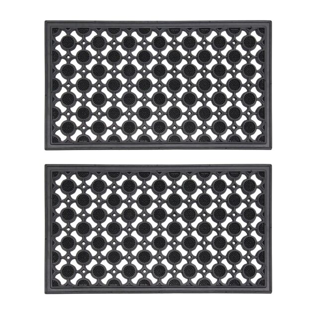 JVL Elipses Circles Rubber Doormat 40x70 x 2 pack in Black - Size: 40 cm x 70 cm - image 1