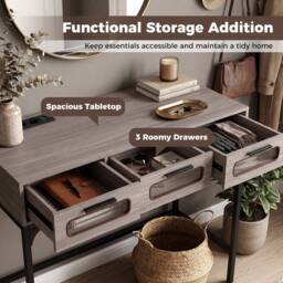 Gymax Console Table 90 CM Entryway Table With LED Lights Outlets USB Ports in Grey - thumbnail 9