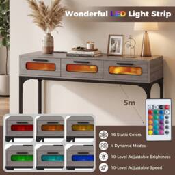 Gymax Console Table 90 CM Entryway Table With LED Lights Outlets USB Ports in Grey - thumbnail 3