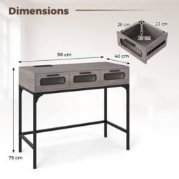 Gymax Console Table 90 CM Entryway Table With LED Lights Outlets USB Ports in Grey - thumbnail 2