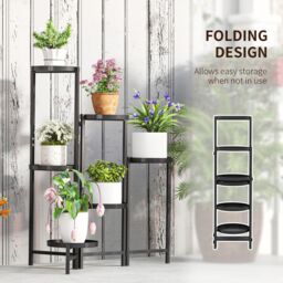 OUTSUNNY 3 Tier Foldable Corner Plant Stand for Indoor Outdoor, Black - thumbnail 6