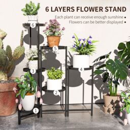 OUTSUNNY 3 Tier Foldable Corner Plant Stand for Indoor Outdoor, Black - thumbnail 4