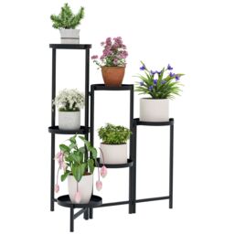 OUTSUNNY 3 Tier Foldable Corner Plant Stand for Indoor Outdoor, Black - thumbnail 2
