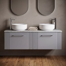 Balterley 2 Drawer Wall Hung Vanity Unit Grey Laminate Worktop, Grey 1200mm - thumbnail 8