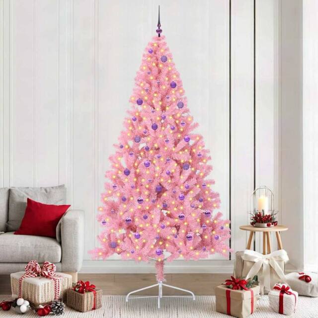 Berkfield Home Artificial Pre-lit Christmas Tree with 300 LEDs Pink 240 cm PVC - image 1