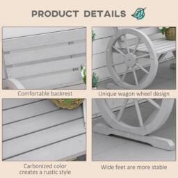 OUTSUNNY 2 Seater Garden Bench w/ Wooden Cart Wagon Wheel Rustic High Back in Grey - thumbnail 6