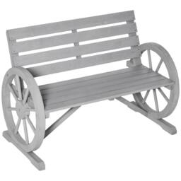 OUTSUNNY 2 Seater Garden Bench w/ Wooden Cart Wagon Wheel Rustic High Back in Grey - thumbnail 2
