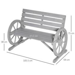 OUTSUNNY 2 Seater Garden Bench w/ Wooden Cart Wagon Wheel Rustic High Back in Grey - thumbnail 3