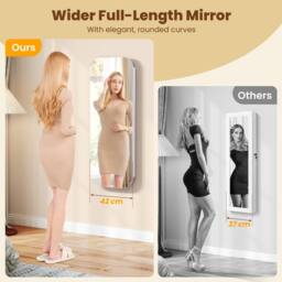 Gymax 6 LEDs Lockable Jewellery Cabinet With Full-Length Rounded Mirror in White - thumbnail 9
