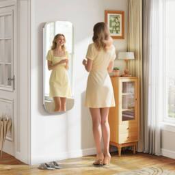 Gymax 6 LEDs Lockable Jewellery Cabinet With Full-Length Rounded Mirror in White - thumbnail 3