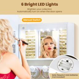 Gymax 6 LEDs Lockable Jewellery Cabinet With Full-Length Rounded Mirror in White - thumbnail 8