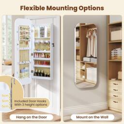 Gymax 6 LEDs Lockable Jewellery Cabinet With Full-Length Rounded Mirror in White - thumbnail 6