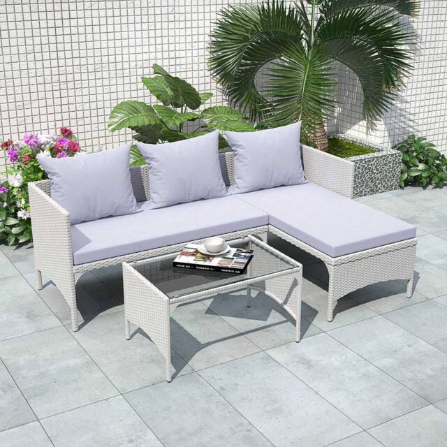 Gartistgo 3 Piece Rattan Garden Furniture Set L Shape Patio Sofa Lounge in Grey - image 1