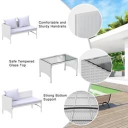 Gartistgo 3 Piece Rattan Garden Furniture Set L Shape Patio Sofa Lounge in Grey - thumbnail 3